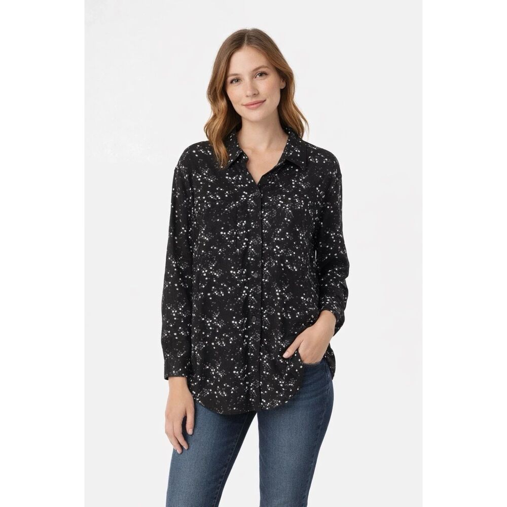 TALULA Shirt Womens S Aritzia Celestial Stars Long Sleeve High Low Button Up New